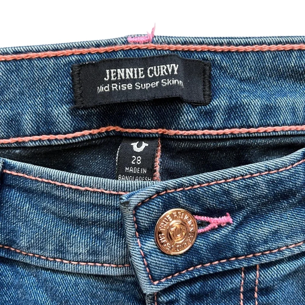 True Religion Jennie Curvy Super Skinny Jeans Pink Stitch Neptune Wash 500708 28